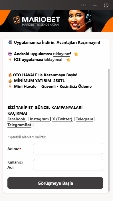 mariobet canlı destek